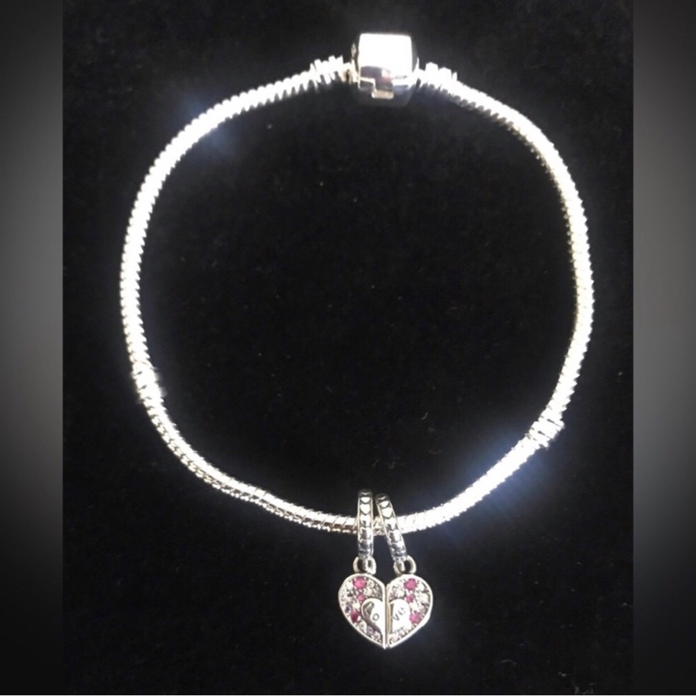 Sterling Silver Heart Split-Locket Charm Bracelet for mother/daughter